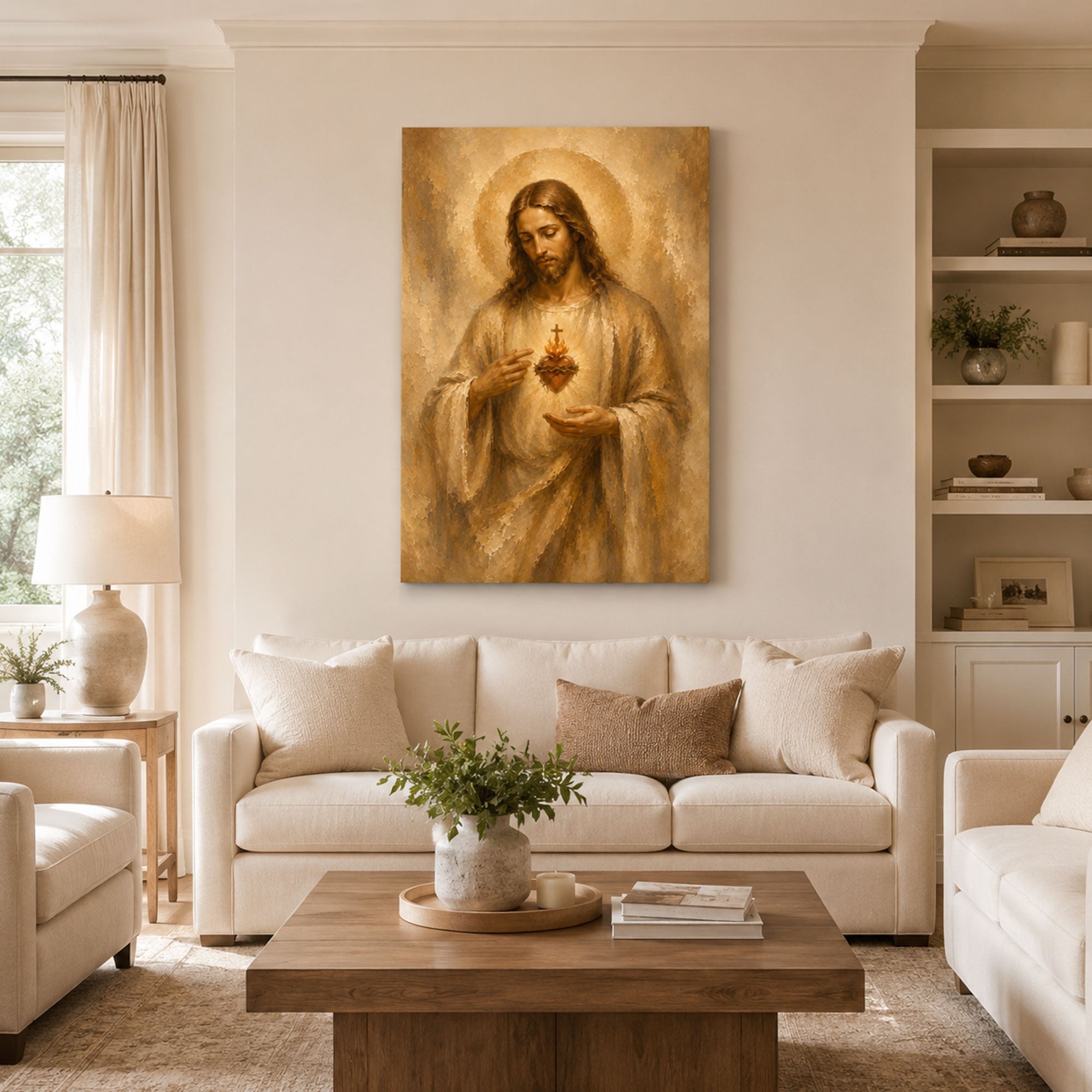 Sacred Heart Jesus Canvas Print, Warm Catholic Devotional Decor