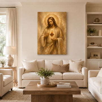 Sacred Heart Jesus Canvas Print, Warm Catholic Devotional Decor
