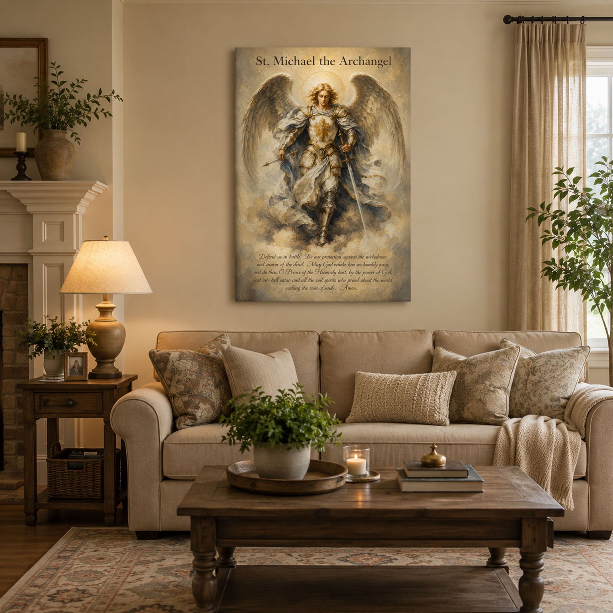 St. Michael the Archangel Prayer Canvas Print, Catholic Angel Wall Art, Faith Home Decor Gift