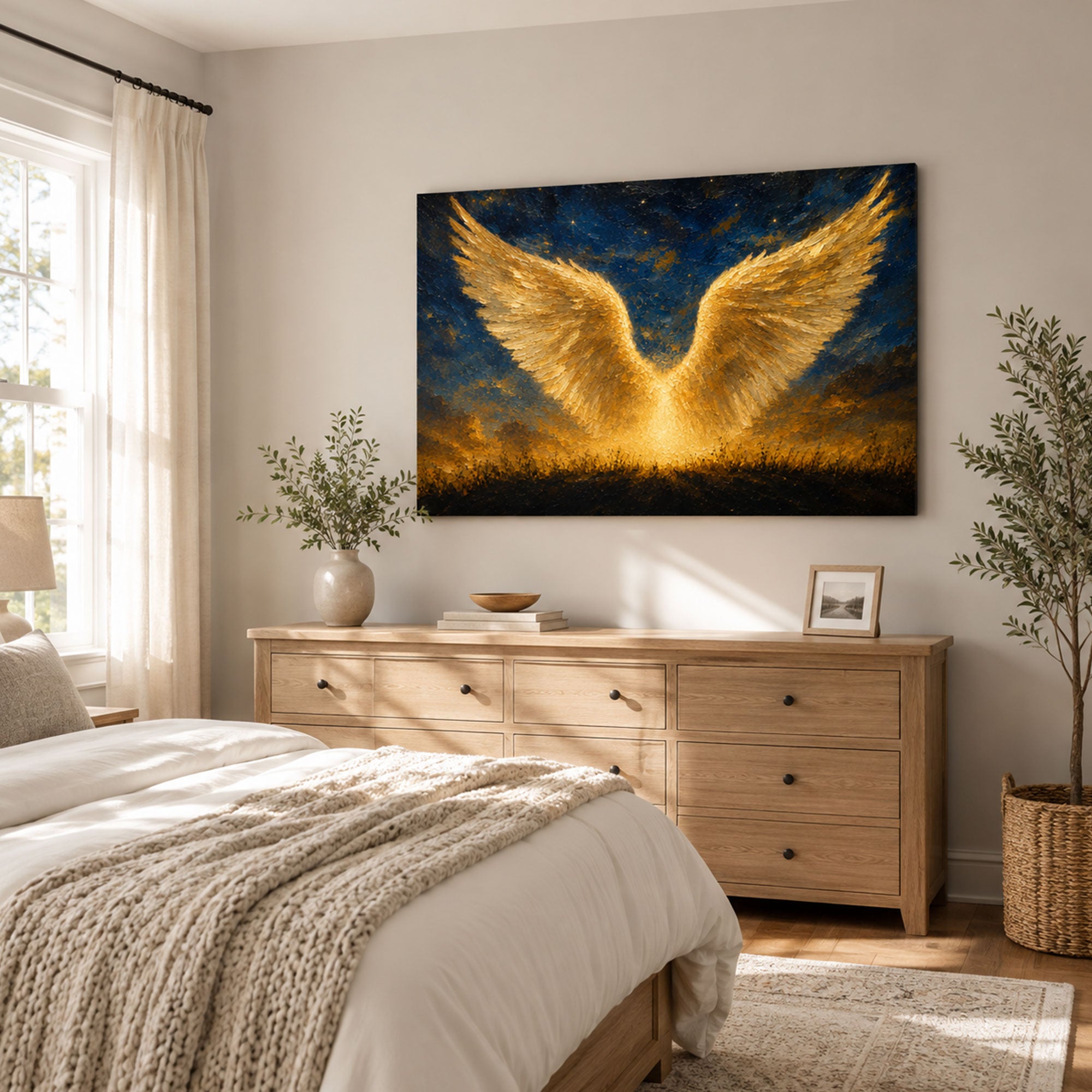 Golden Angel Wings Canvas Print, Guardian Angel Christian Wall Decor, Faith and Protection Gift