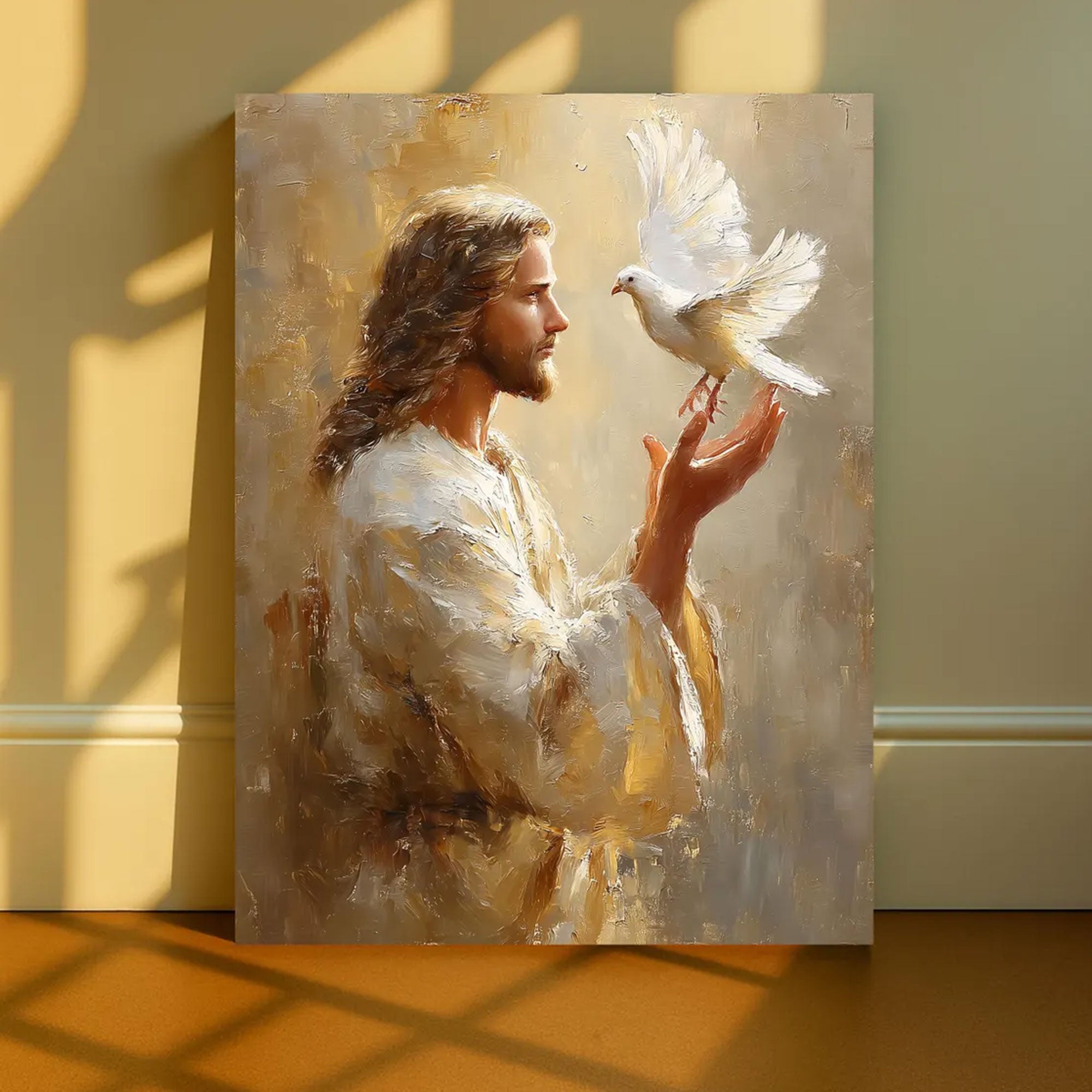 Jesus Dove Canvas Wall Art, Holy Spirit Peace Christian Decor, Faith Inspired Religious Artwork
