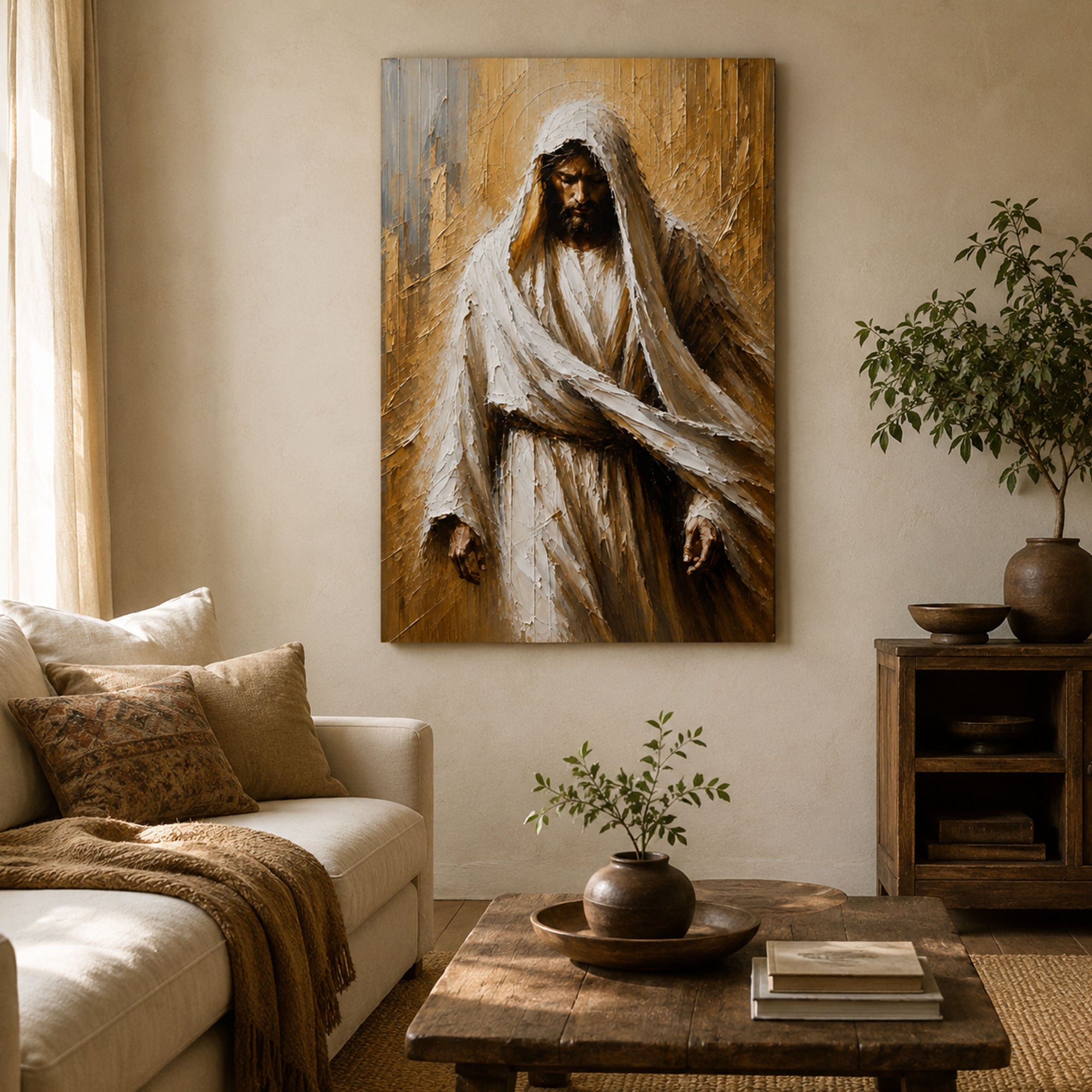 Jesus in White Robe Canvas Print, Peaceful Christian Wall Art, Faith Home Decor
