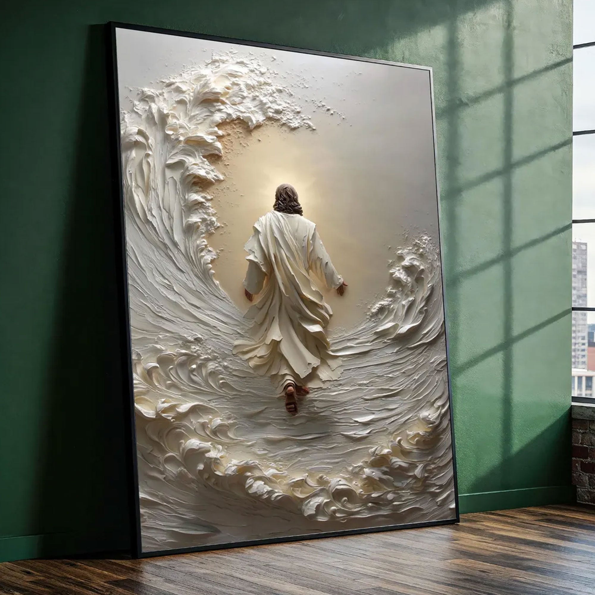 Walking on Water Jesus Canvas Print, Christian Wall Art, Divine Faith Artwork, Religious Home Decoration