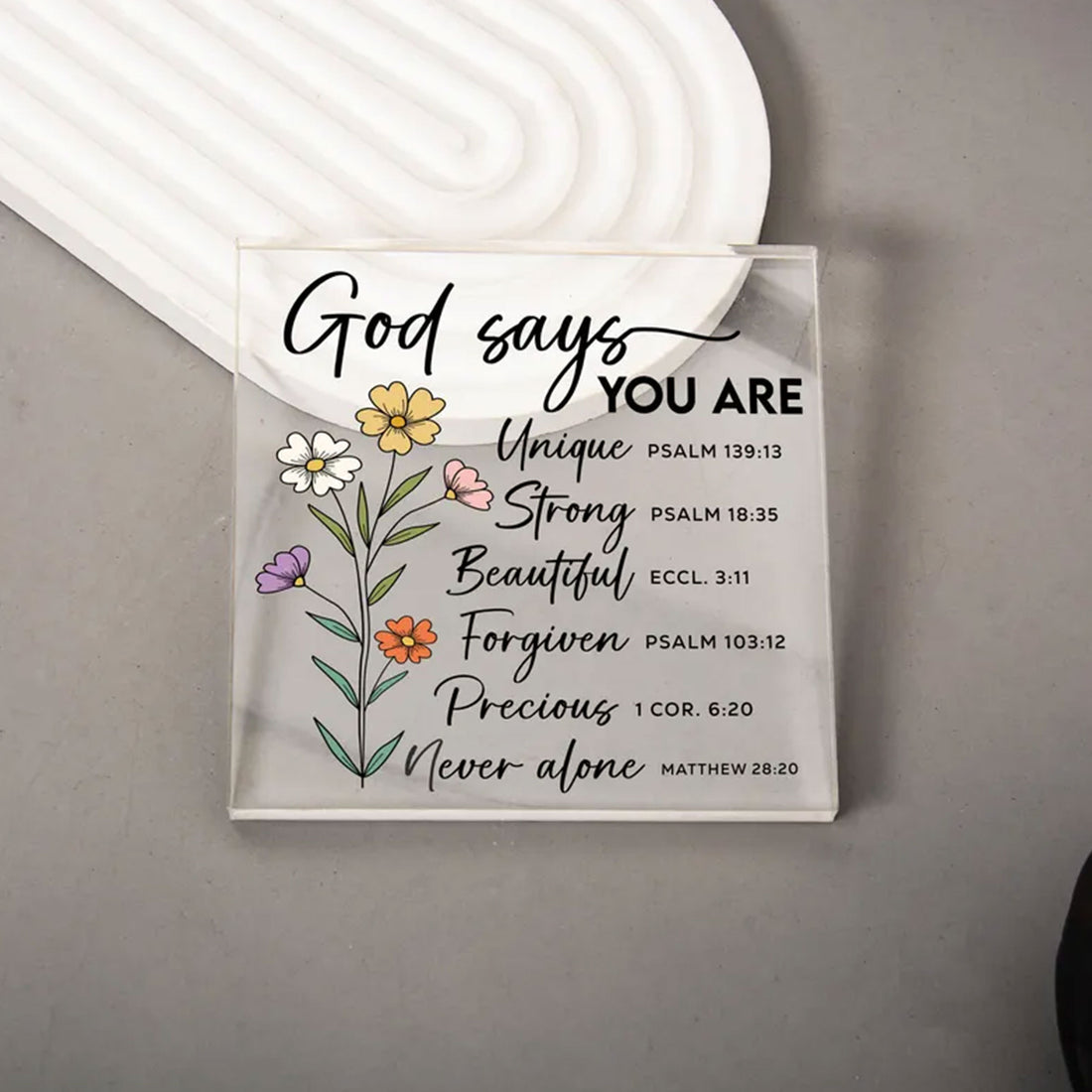 Personalized God Says You Are Acrylic Plaque, Custom Name Bible Verse Flower Decor, 2D Flat Christian Gift