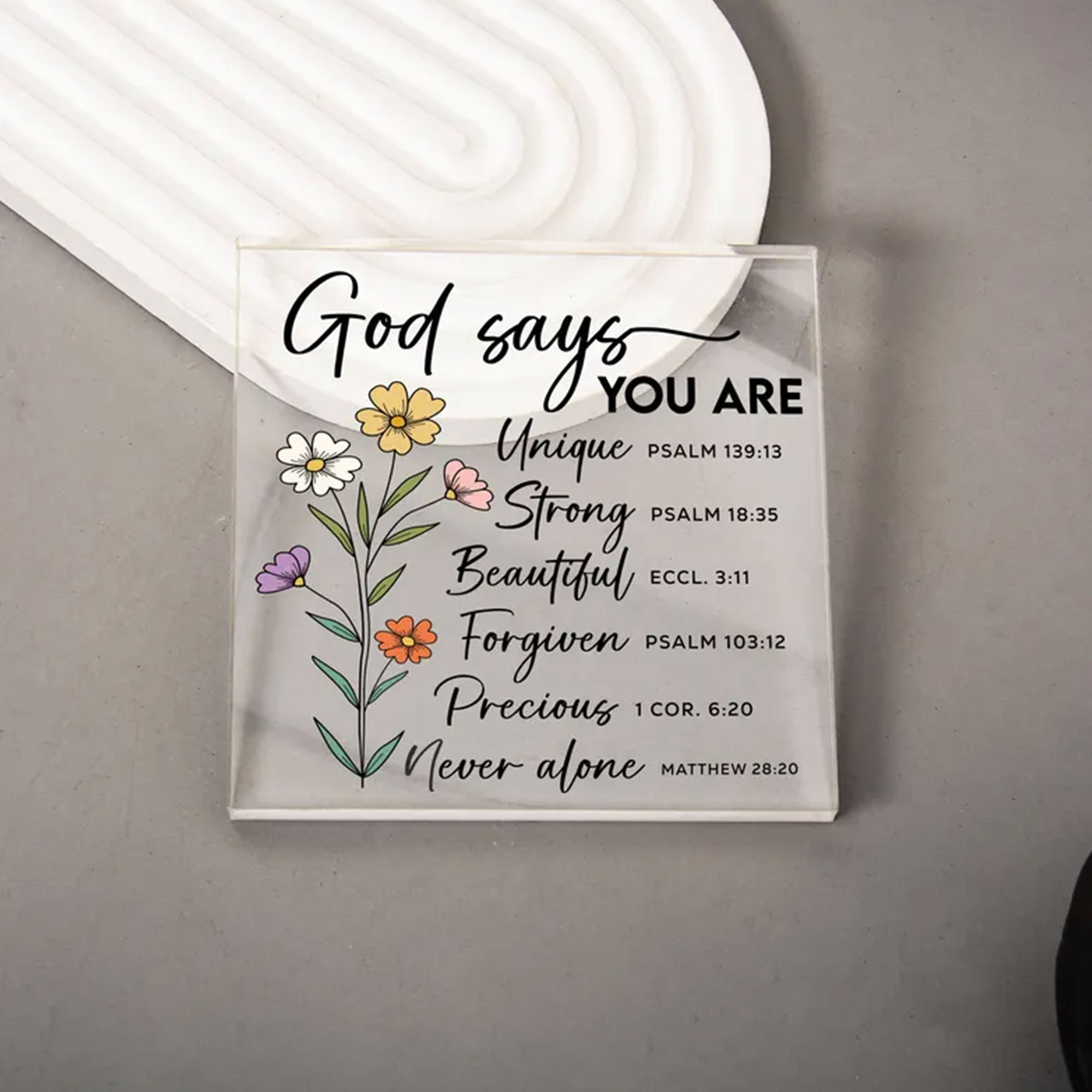 Personalized God Says You Are Acrylic Plaque, Custom Name Bible Verse Flower Decor, 2D Flat Christian Gift