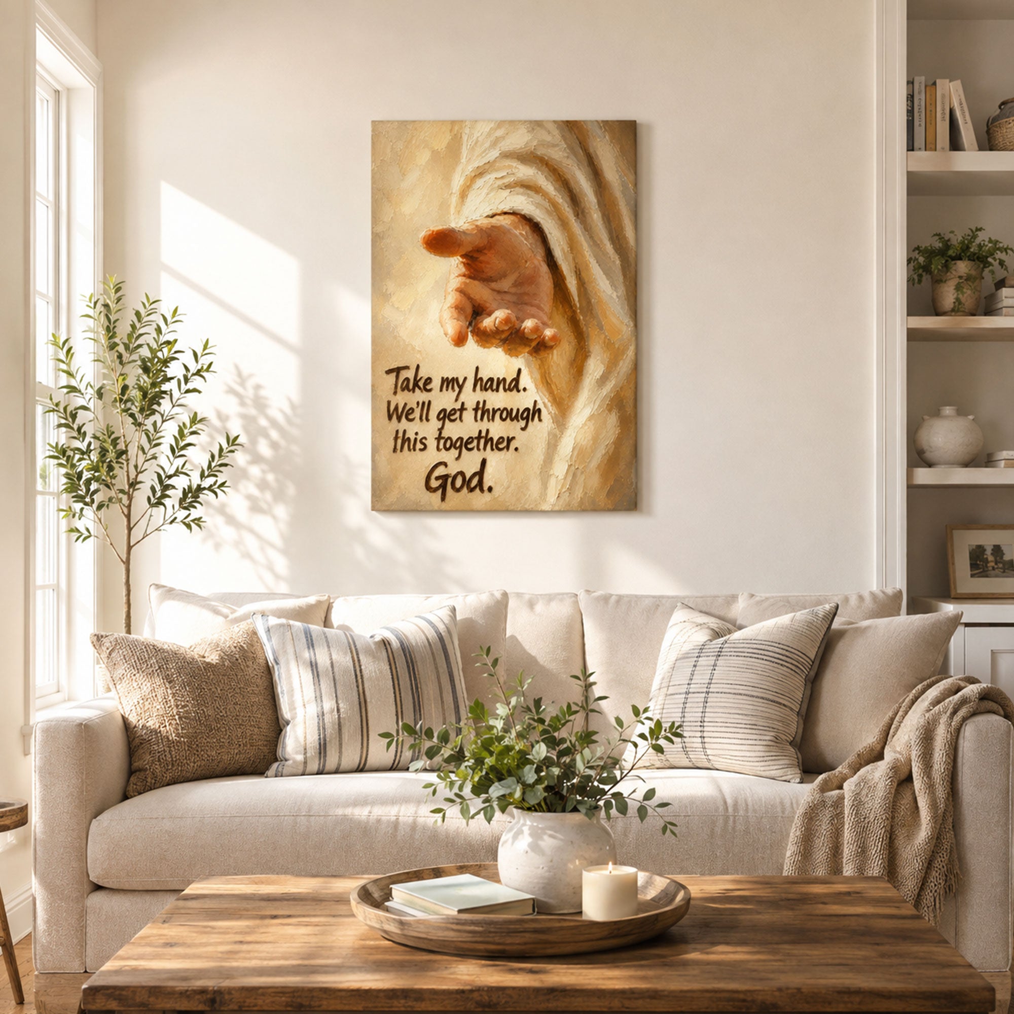 Take My Hand God Canvas Print, We’ll Get Through This Together Christian Wall Decor, Faith Gift