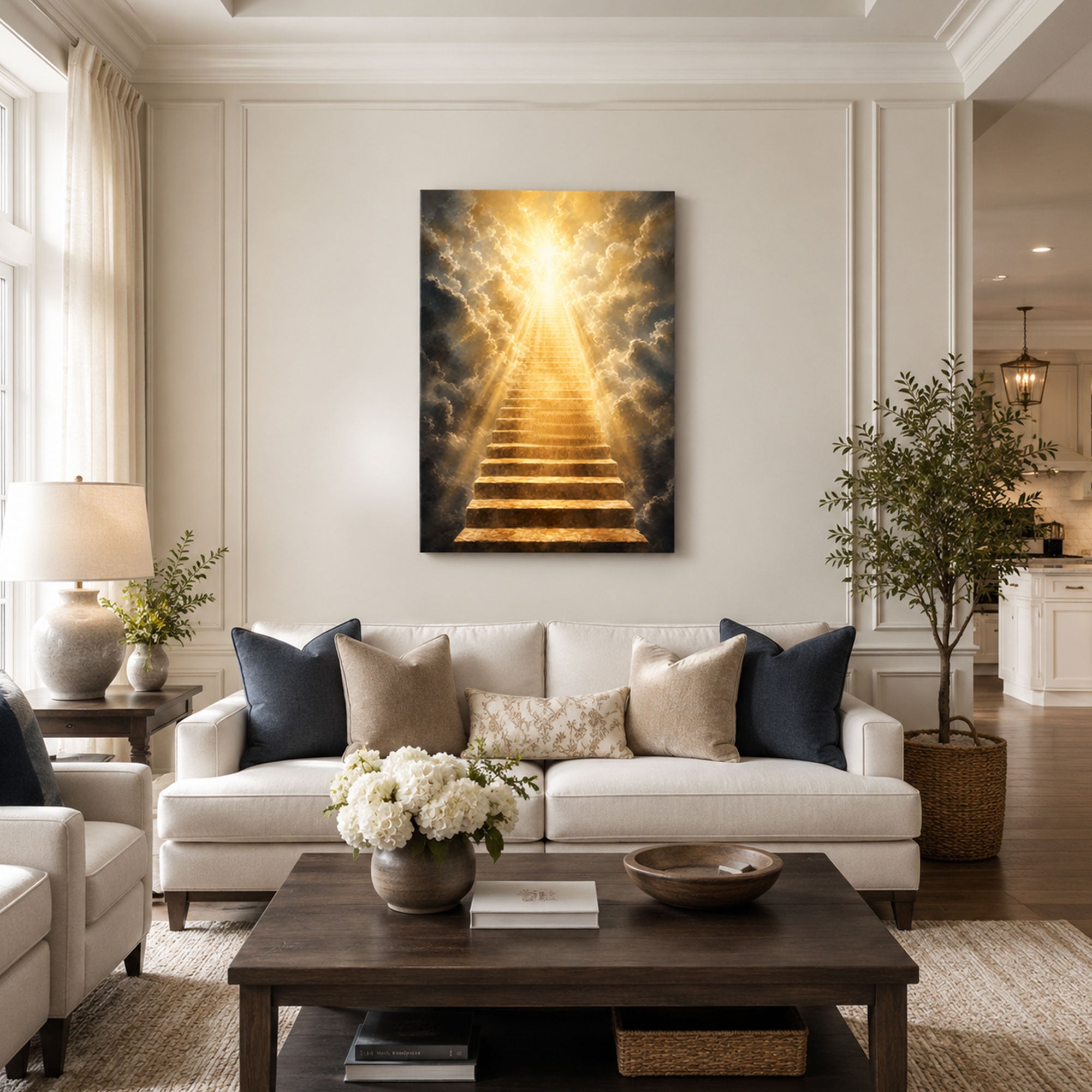 Golden Stairway to Heaven Canvas Print, Christian Home Decor