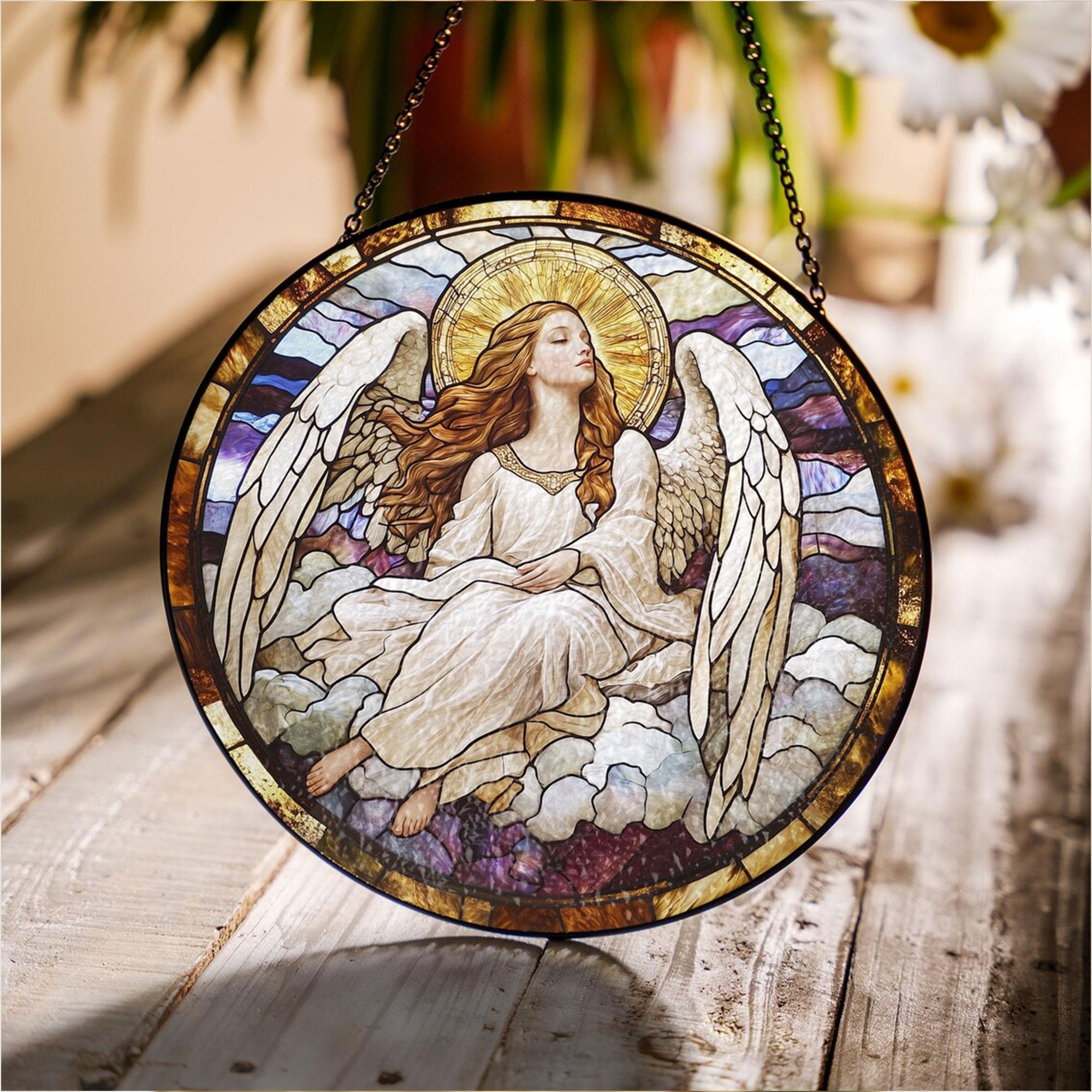 White Angel Glass Suncatcher, Guardian Angel Window Hanging Gift