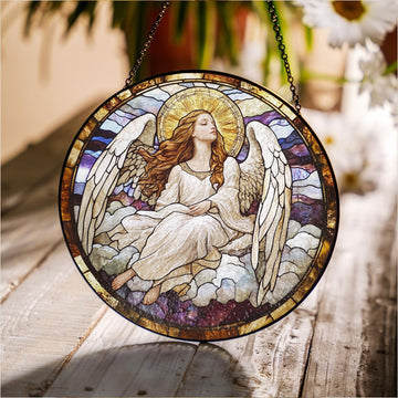 White Angel Glass Suncatcher, Guardian Angel Window Hanging Gift