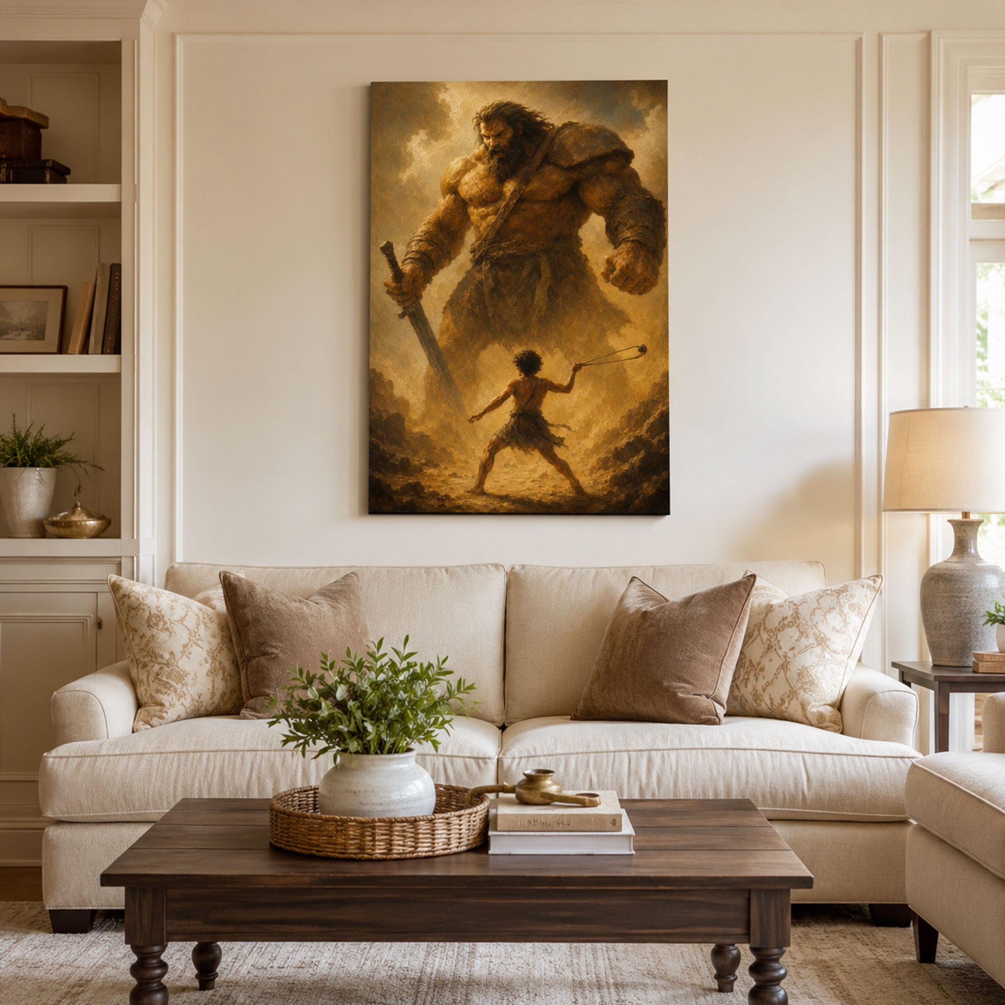 David’s Faith Against Goliath Canvas Print, Christian Home Decor
