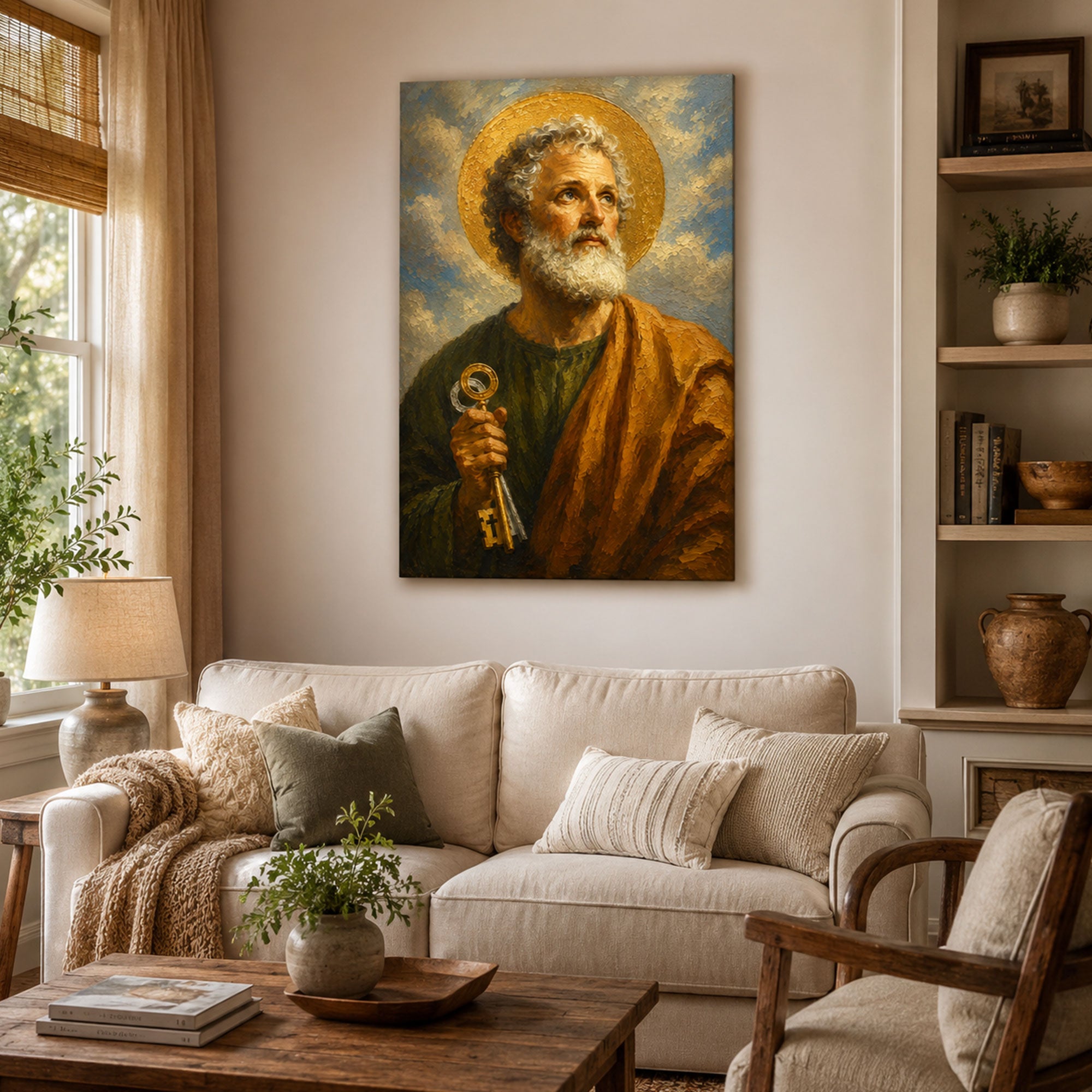 Saint Peter with Keys Canvas Print, Catholic Apostle Wall Art, Faith Home Decor Gift