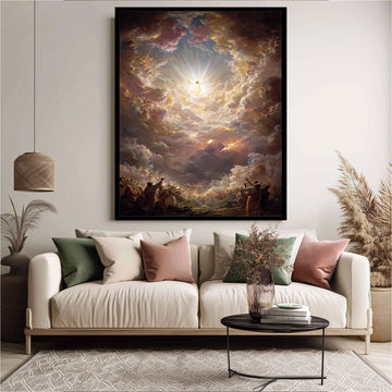 Heavenly Jesus Ascension Canvas Print, Christian Wall Decor, Spiritual Religious Artwork with Angels and Glorious Light
