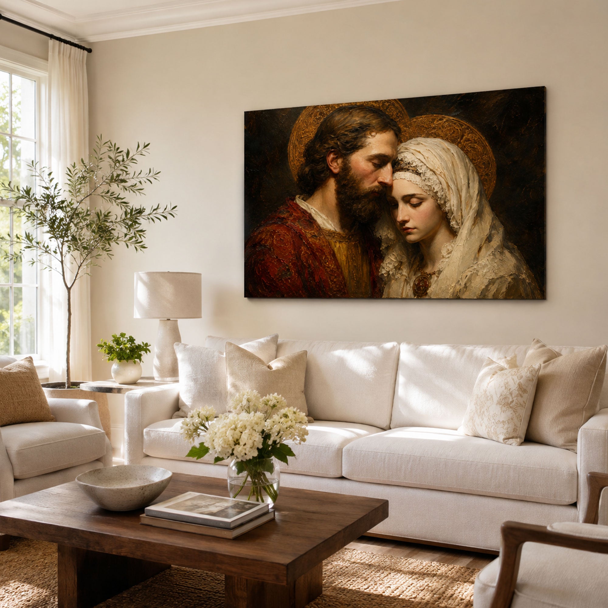 Saint Joseph and Virgin Mary Canvas Print, Holy Couple Catholic Wall Decor, Christian Faith Gift
