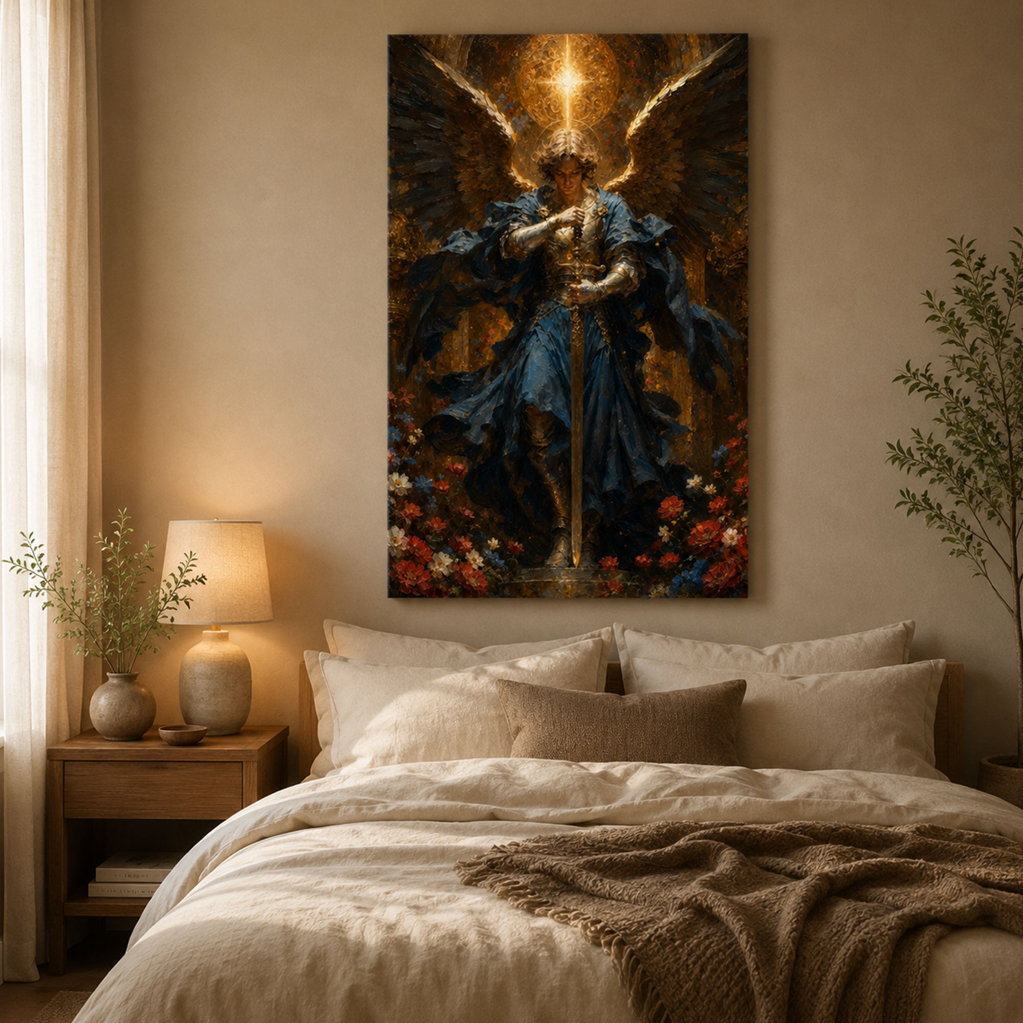 Saint Michael Archangel Canvas Print, Christian Angel Wall Art, Faith Home Decor