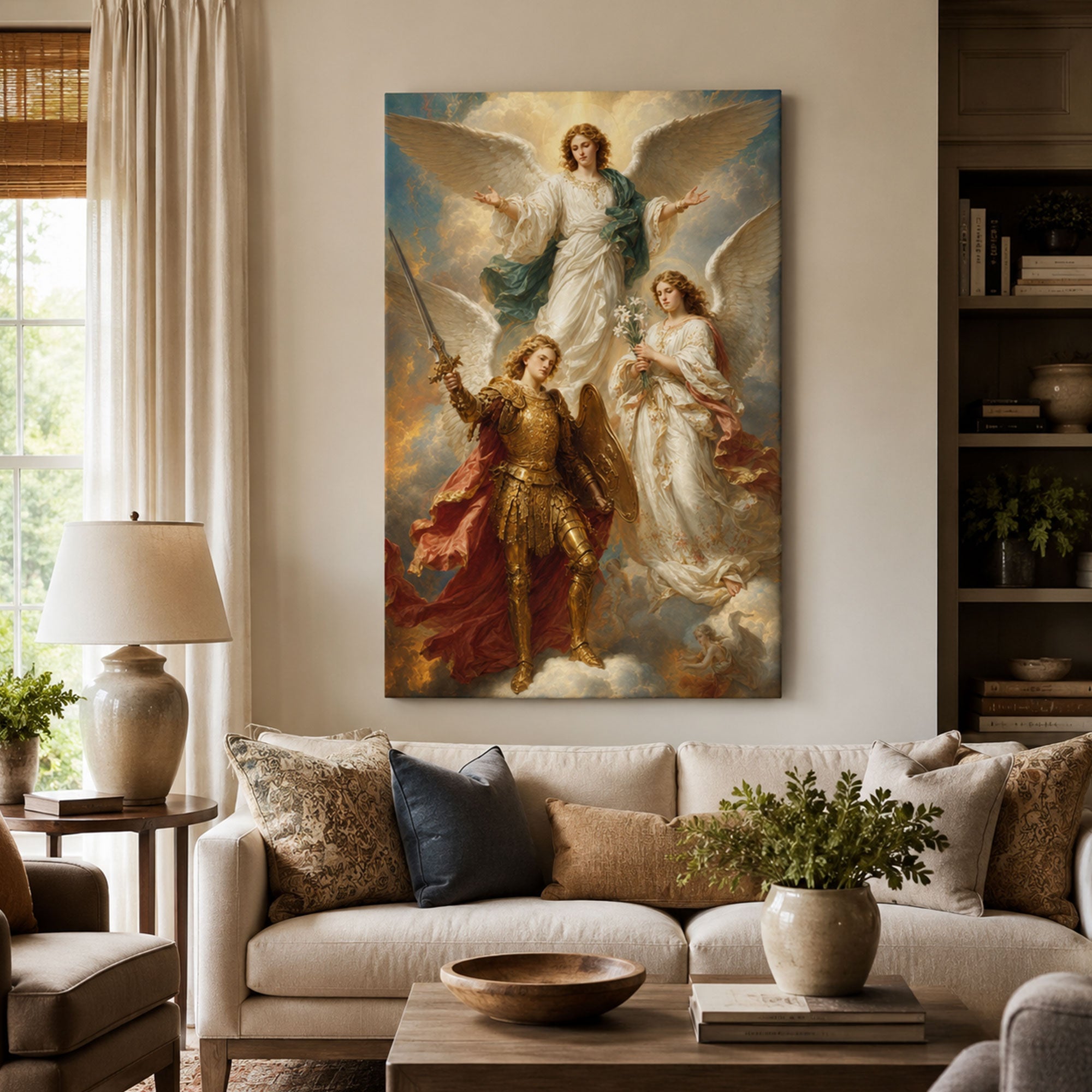 Three Archangels Catholic Canvas Print, Saint Michael Gabriel Raphael Wall Art Gift