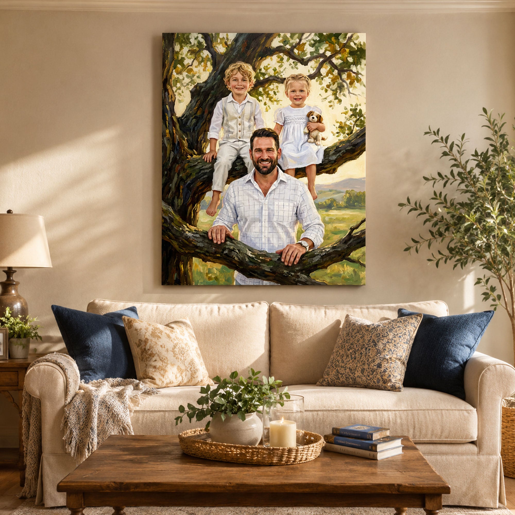 Custom Face For Dad Tree of Us Canvas, Personalized Father and Kids Portrait, Father’s Day Gift