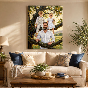 Custom Face For Dad Tree of Us Canvas, Personalized Father and Kids Portrait, Father’s Day Gift