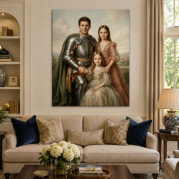 Custom Face For Dad Romantic Knight Canvas, Personalized Father and Daughters Portrait, Father’s Day Gift
