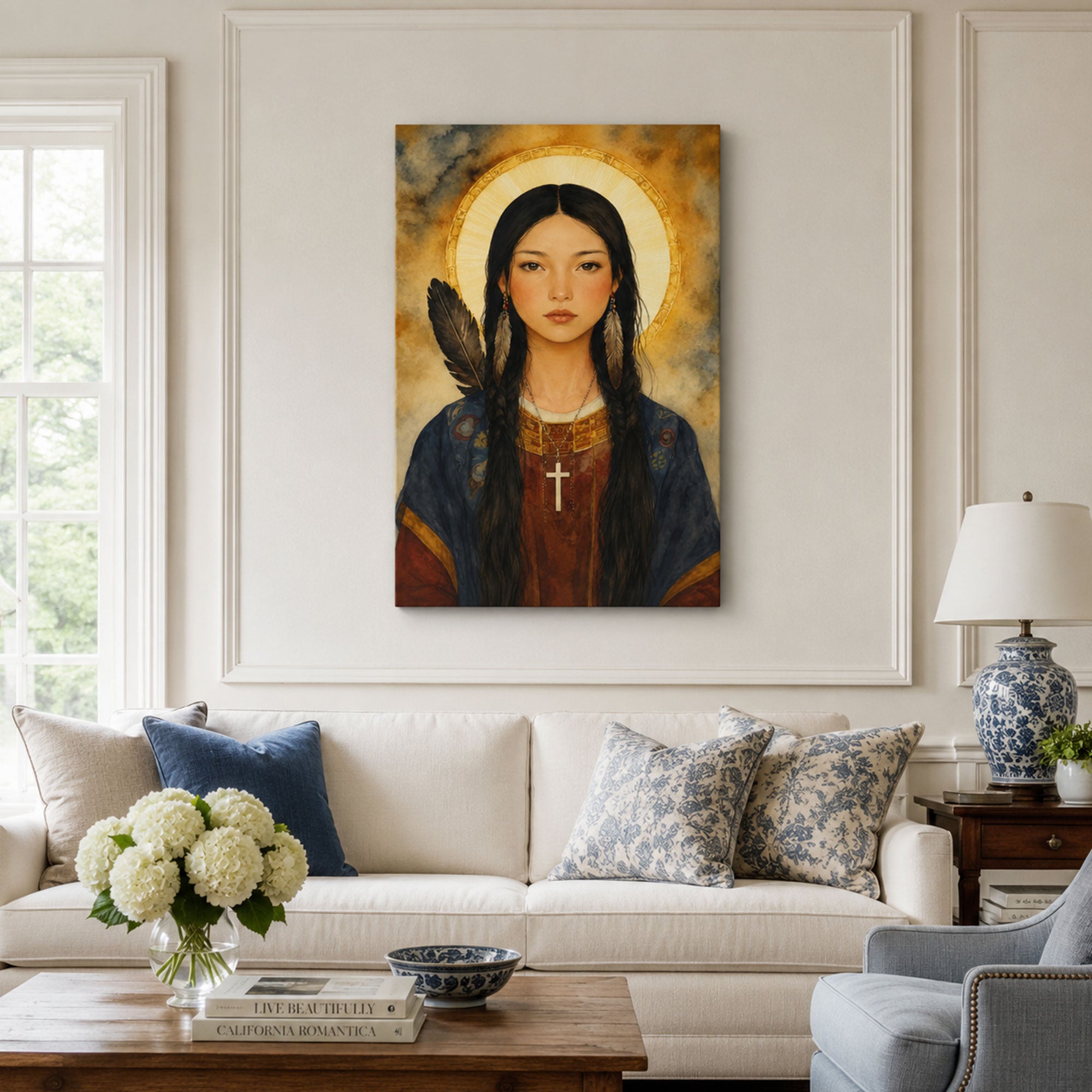 Saint Kateri Tekakwitha Canvas Print, Native American Catholic Saint Wall Art, Lily of the Mohawks Faith Home Decor Gift