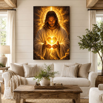 Sacred Heart of Jesus Golden Light Canvas Print Christian Wall Art Faith Inspired Home Decor