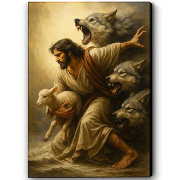 Jesus Protecting the Lamb Canvas Print, Christian Wall Art, Spiritual Decor, Jesus Saving Lamb Artwork, Religious Gift