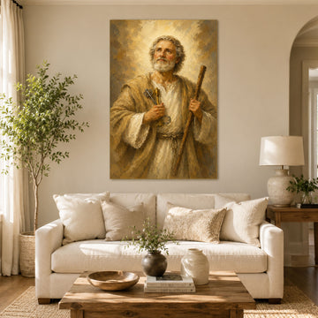 Saint Peter with Keys Canvas Print, Catholic Apostle Wall Art, Faith Home Decor Gift