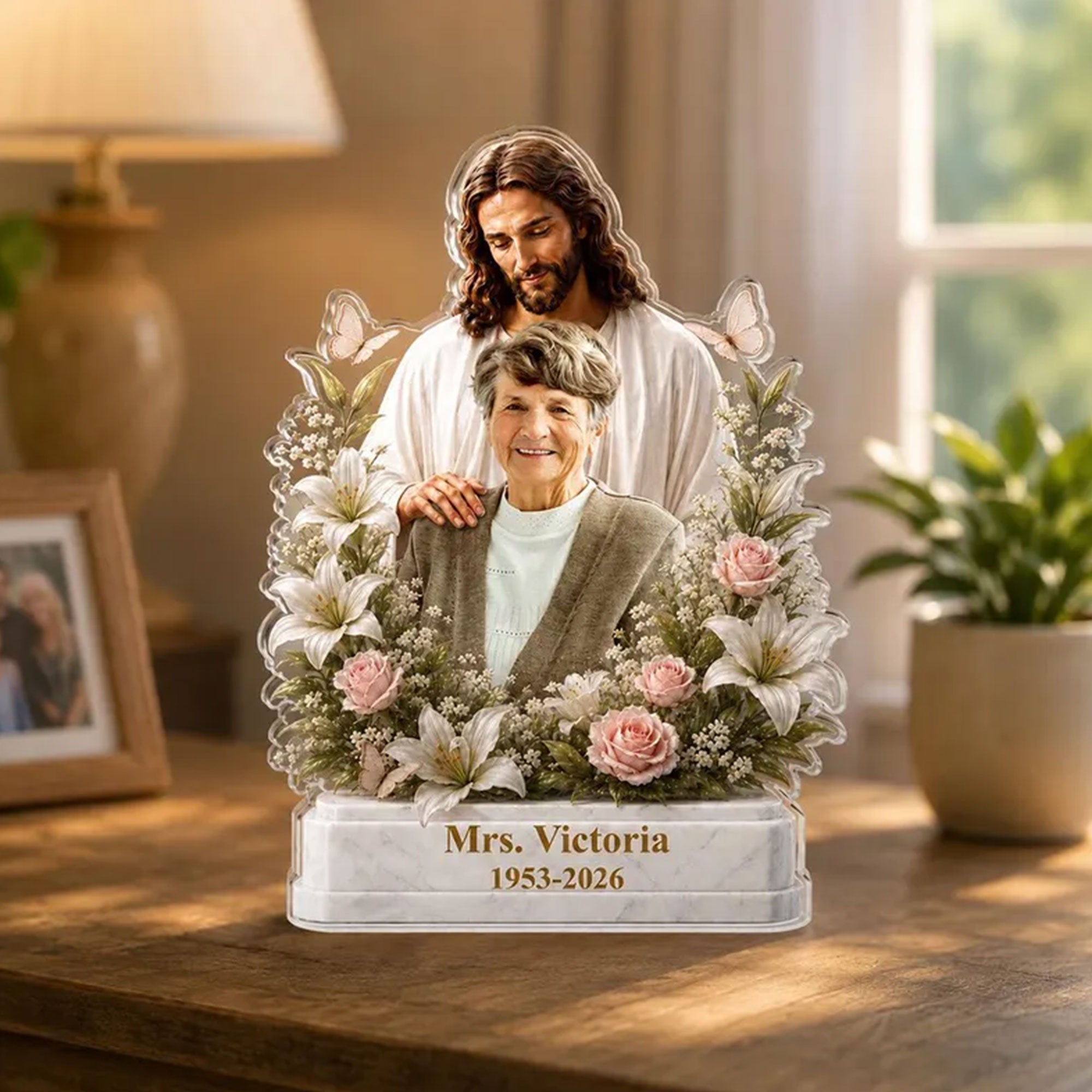 Custom Jesus Memorial Acrylic Plaque, Personalized Memorial Keepsake, Christian Sympathy Gift for Family, Single-Sided 2D Flat Decor