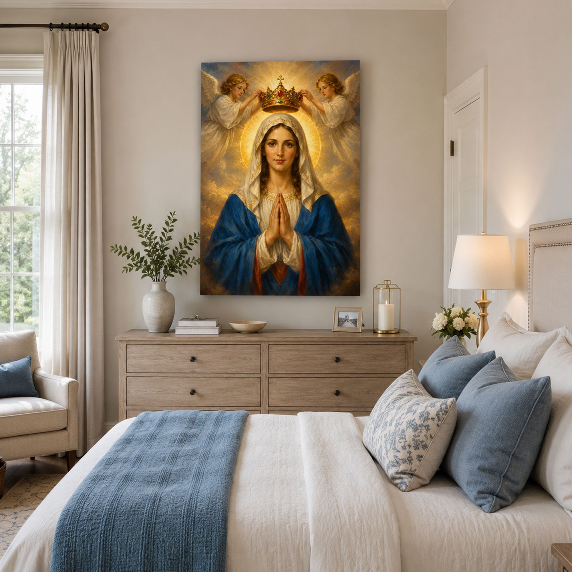 Coronation of Virgin Mary Canvas Print, Catholic Home Decor