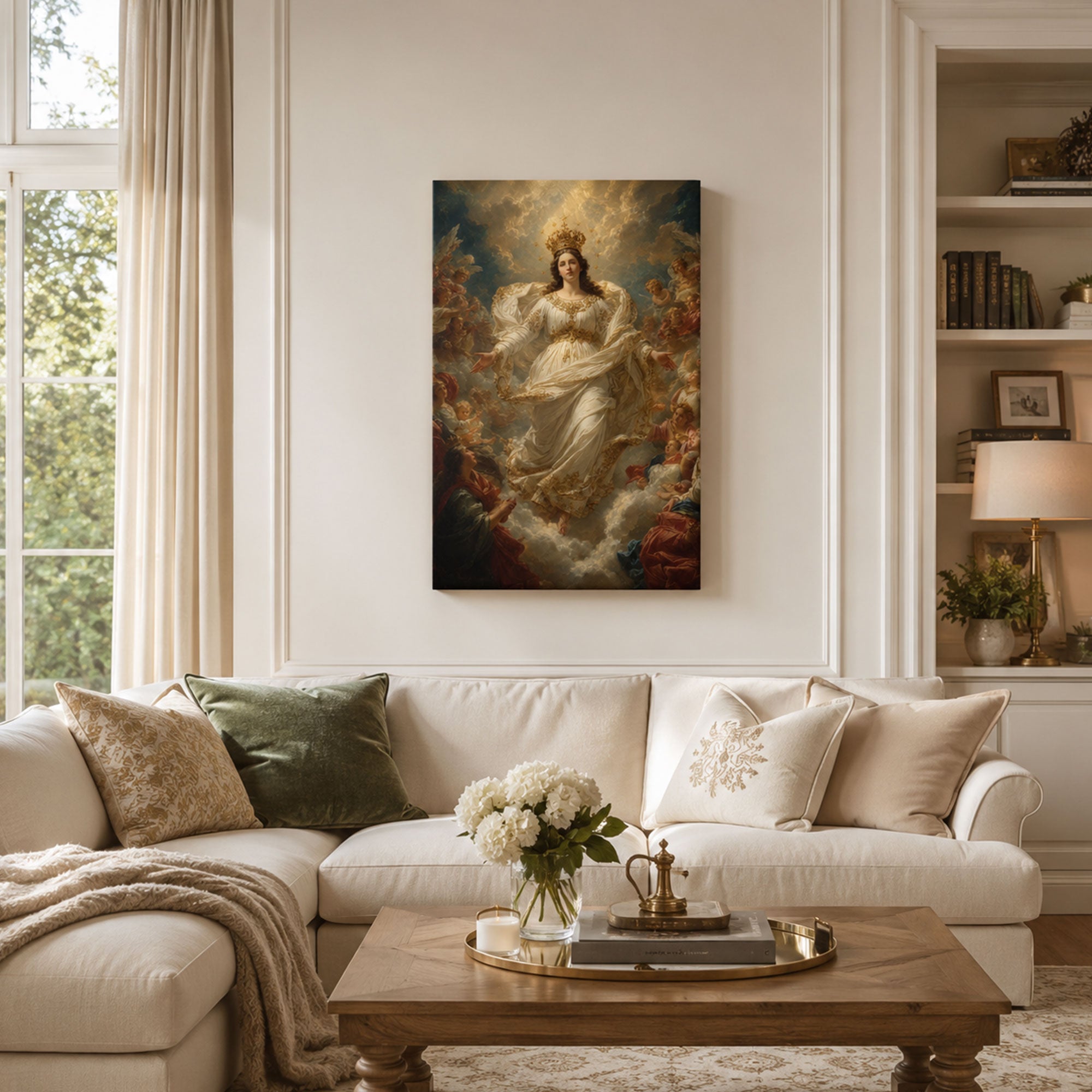 Assumption of Virgin Mary with Angels Canvas Print, Catholic Home Decor