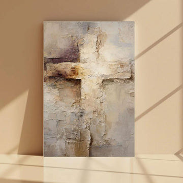 Abstract Neutral Cross Canvas Print, Rustic Textured Christian Wall Art, Faith Based Home Decor, Modern Religious Artwork, Inspirational Spiritual Gift