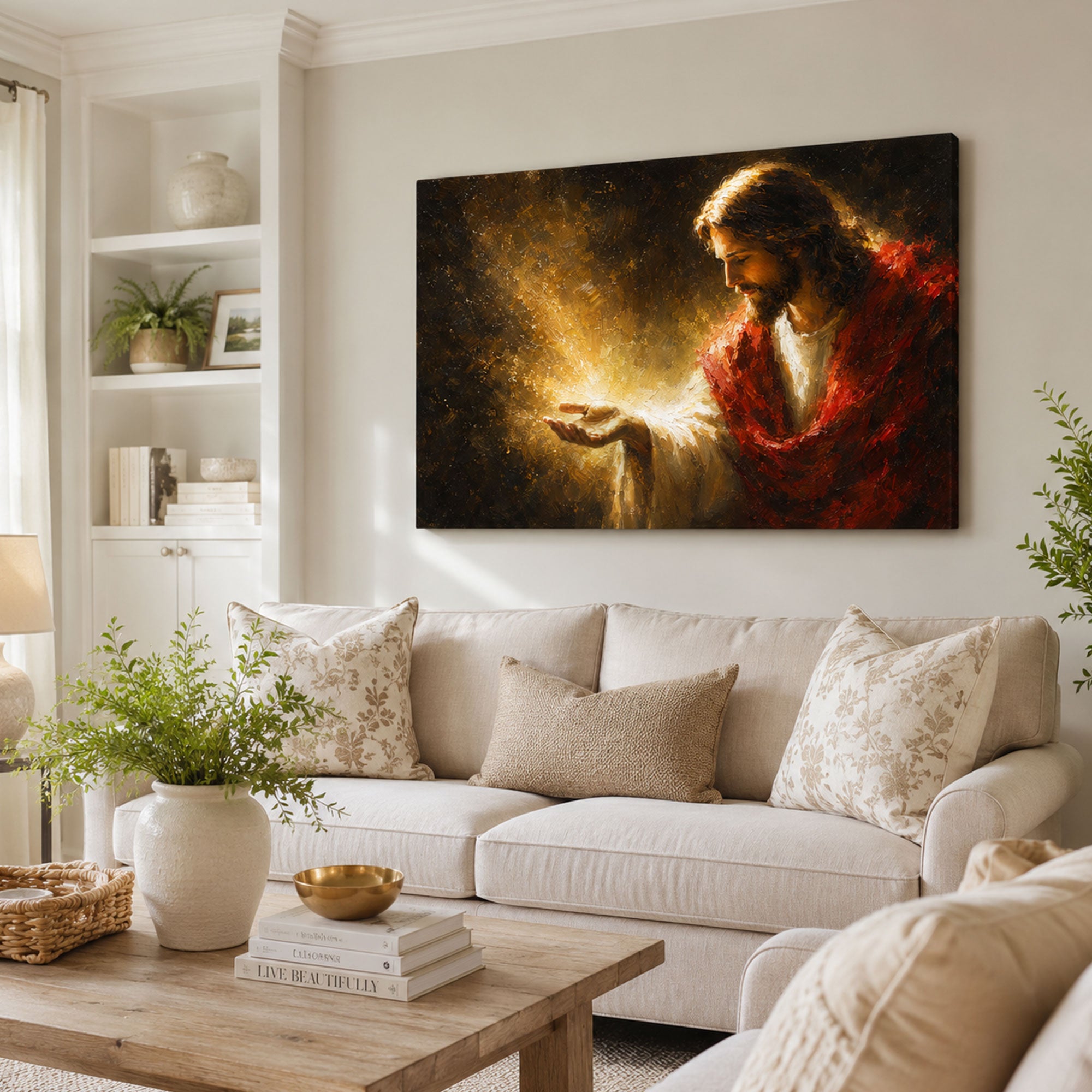 Jesus Holding the Light Canvas Print, Warm Christian Faith Decor
