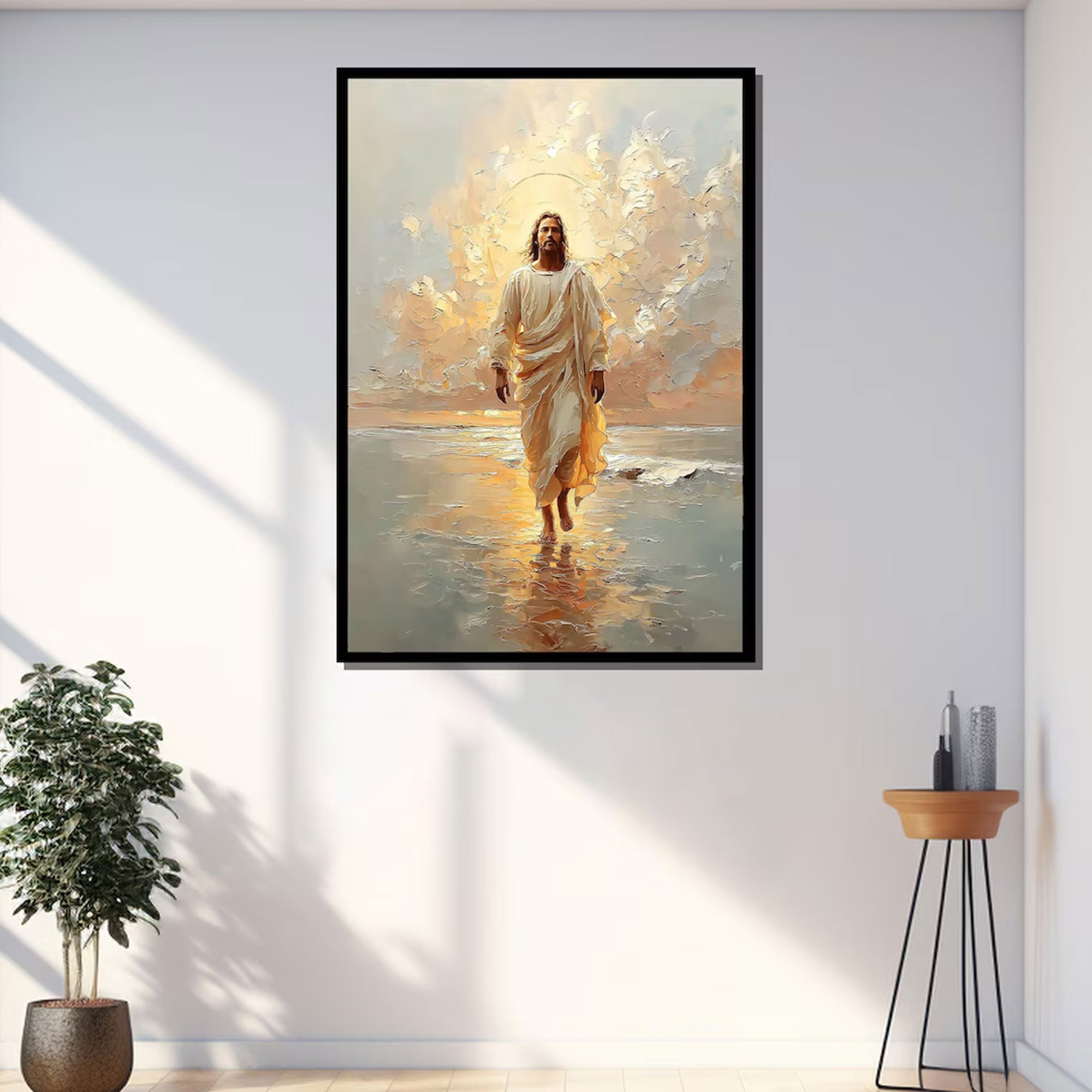 Jesus Walking in Light Canvas Print, Glorious Sunrise Faith Scene, Divine Presence Christian Wall Art, Prayer Room Decor, Ready to Hang Inspirational Gift