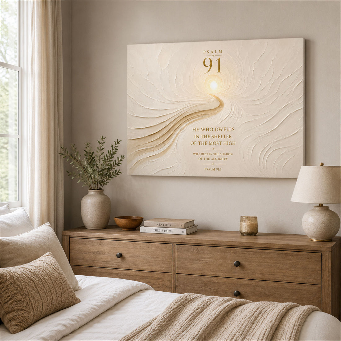 Psalm 91 Bible Verse Canvas Print, Christian Scripture Wall Art, Faith Home Decor Gift