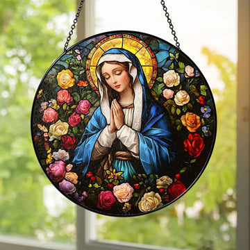 Virgin Mary Stained Glass Suncatcher, Holy Mother Catholic Window Hanging, Religious Christian Home Decor Gift