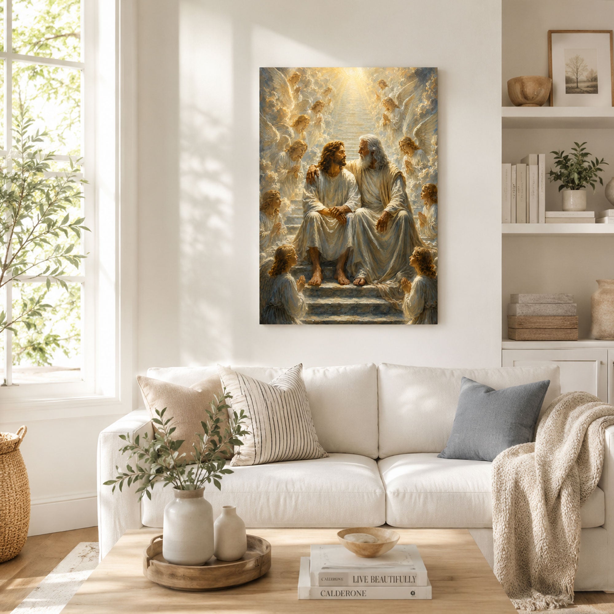 Jesus and God the Father in Heaven Canvas Print, Heavenly Kingdom Christian Wall Decor, Faith Gift