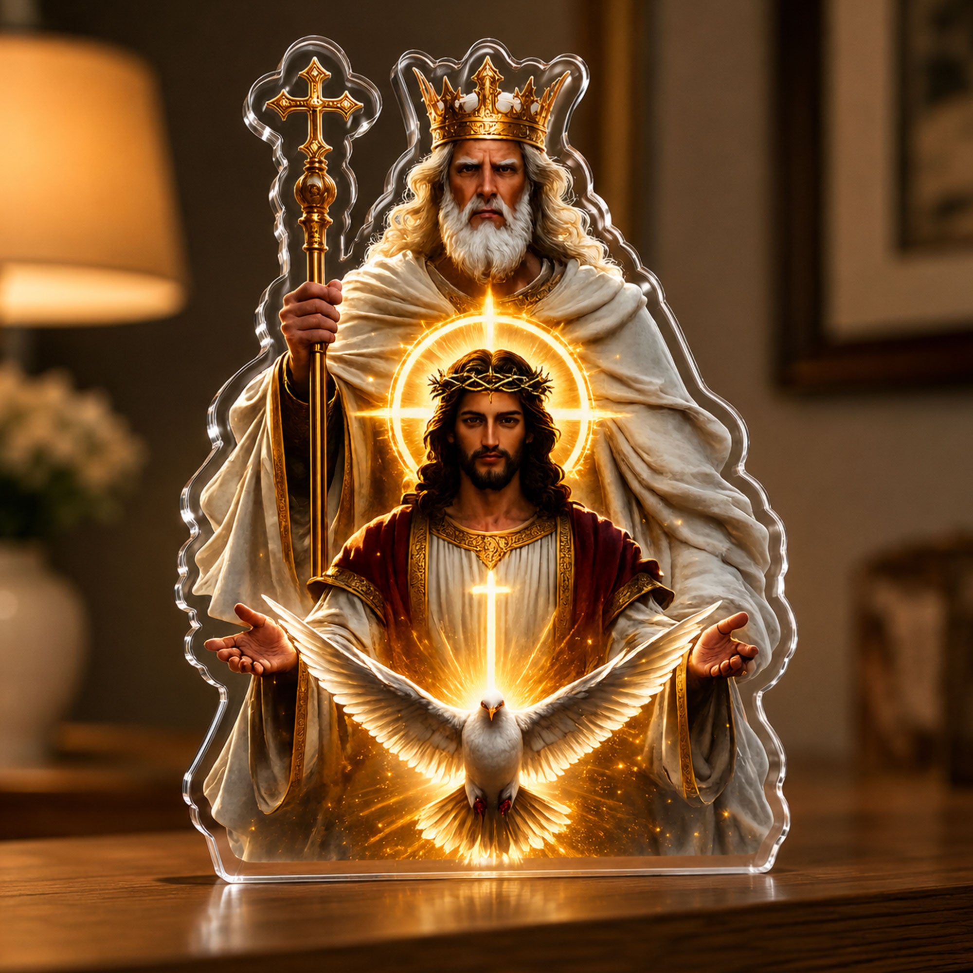 Holy Trinity Acrylic Tabletop Decor, God the Father Jesus and Holy Spirit Christian Standing Ornament, Religious Home Altar Decor, Catholic Gift