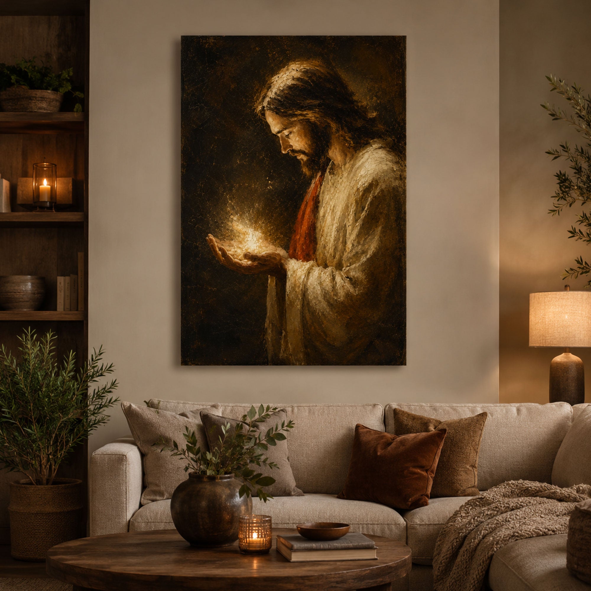 Jesus Holding Divine Light Canvas Print, Light of the World Christian Wall Art, Faith Home Decor