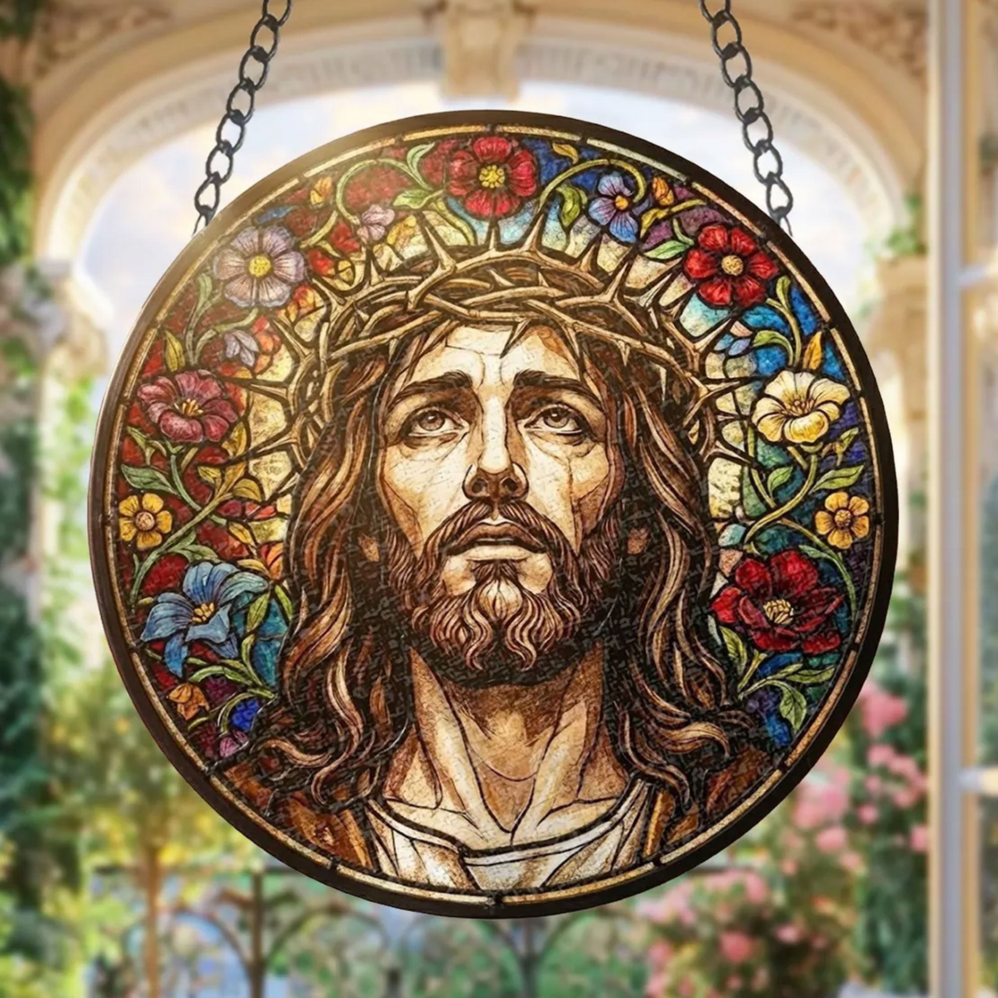 Jesus Stained Glass Suncatcher, Christian Window Hanging Decor, Religious Faith Gift, Spiritual Home Ornament