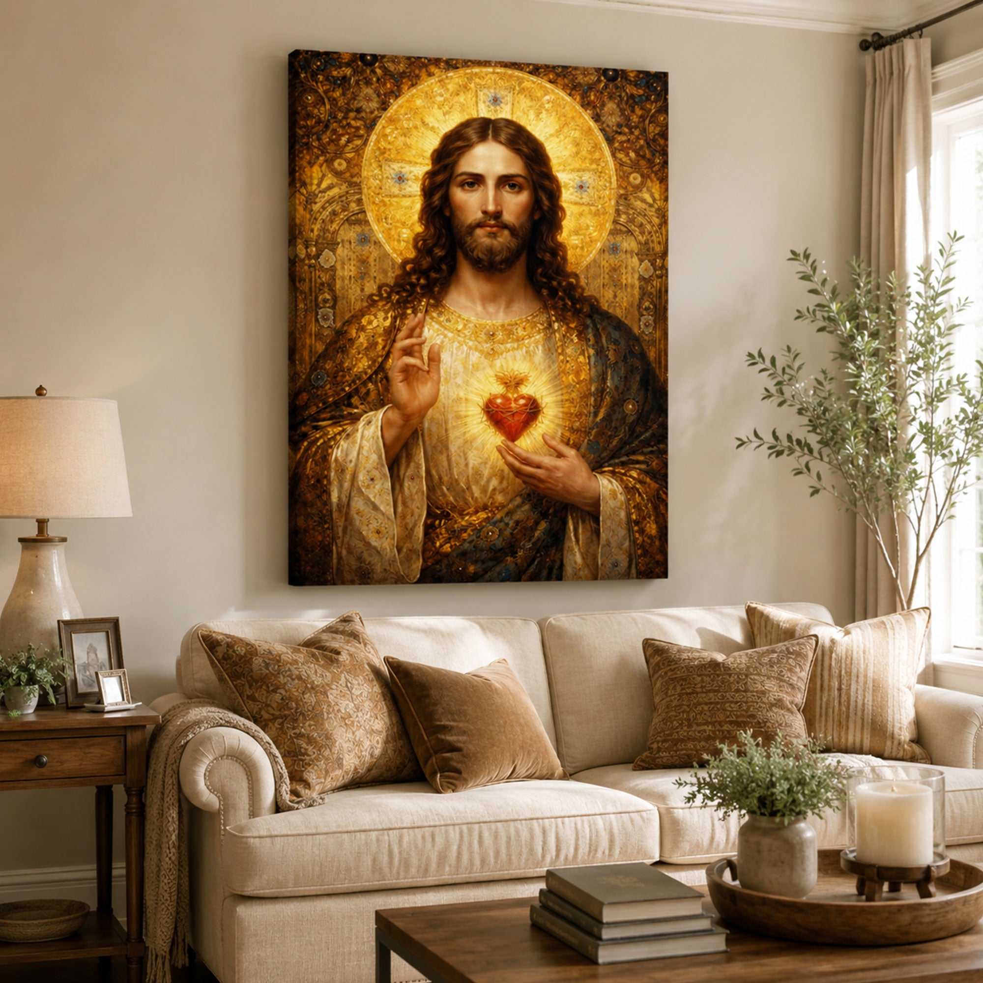 Sacred Heart of Jesus Canvas Print, Catholic Christian Wall Art, Divine Love Portrait, Religious Home Decor Gift