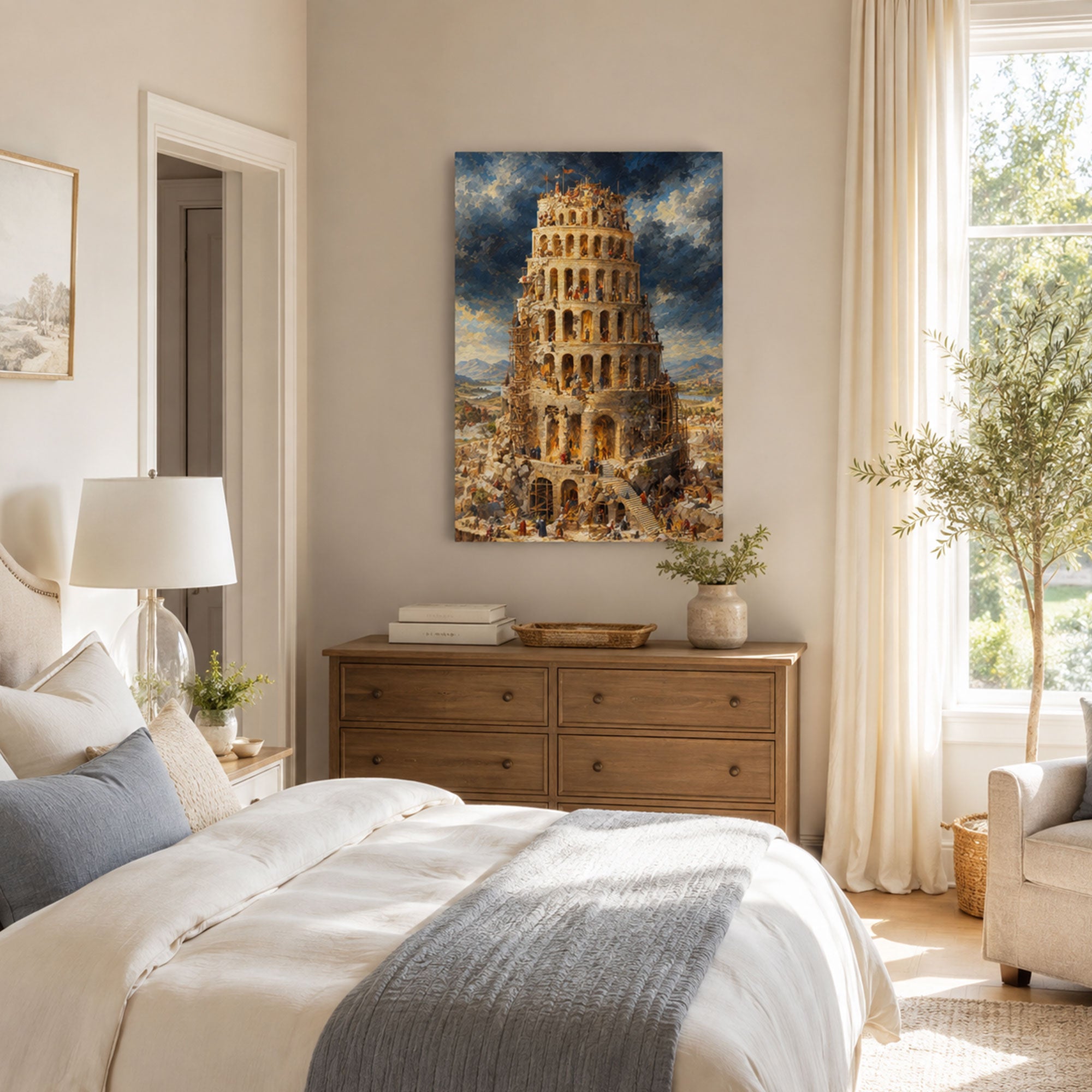 Tower of Babel Canvas Print, Genesis 11 Christian Wall Decor, Biblical Faith Gift