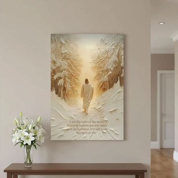Jesus Walks the Path to the Light Canvas Print, Inspirational Christian Wall Art, Biblical Faith Home Decor