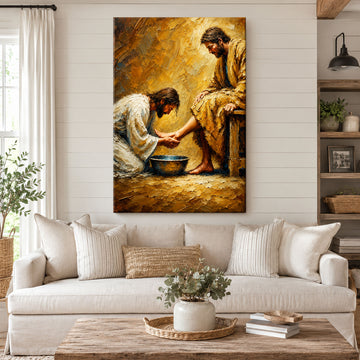 Jesus Washing Disciples’ Feet Canvas Print, Christian Biblical Wall Art, Humility Faith Home Decor