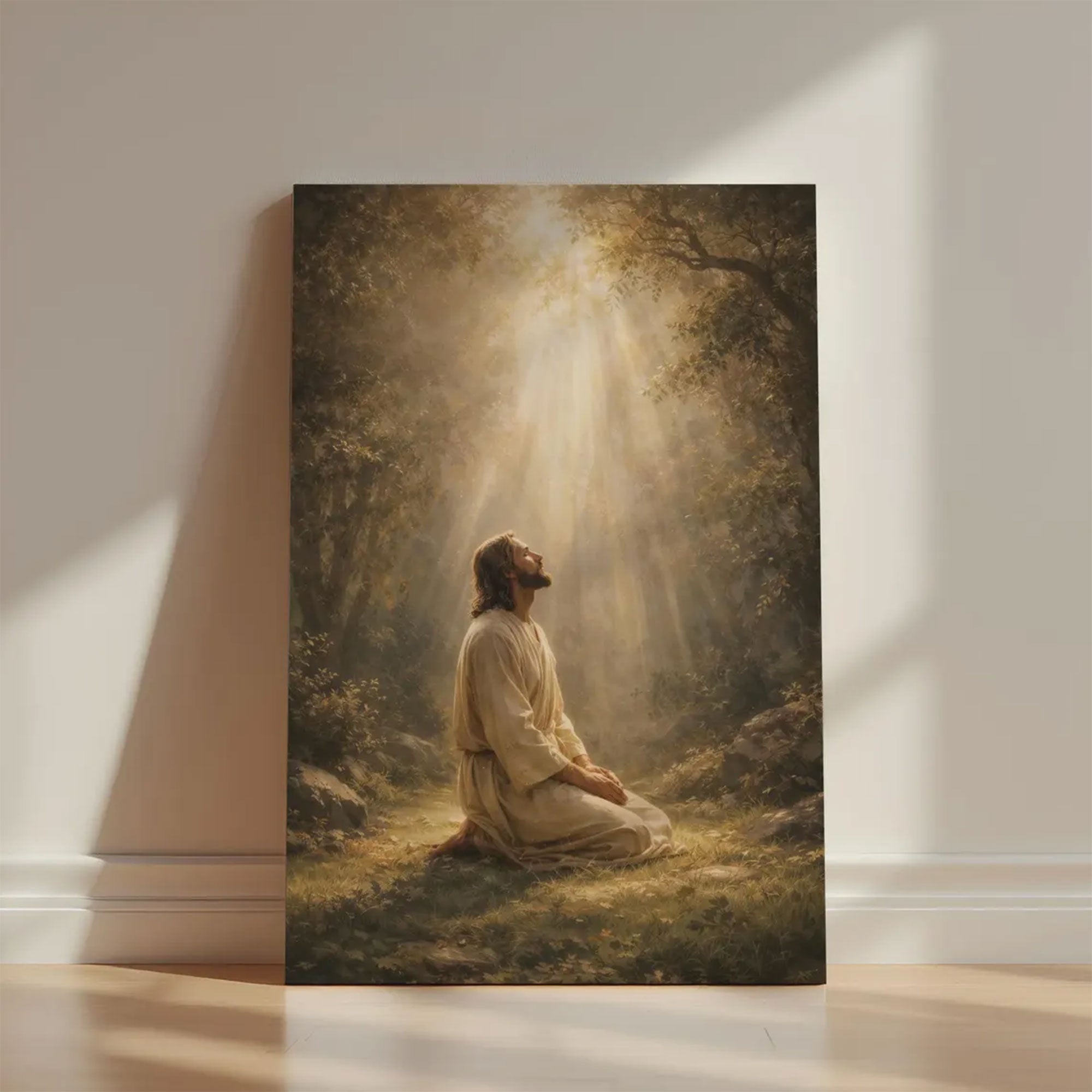 Jesus Praying in Gethsemane Wall Art Canvas, Christian Easter Decor Print