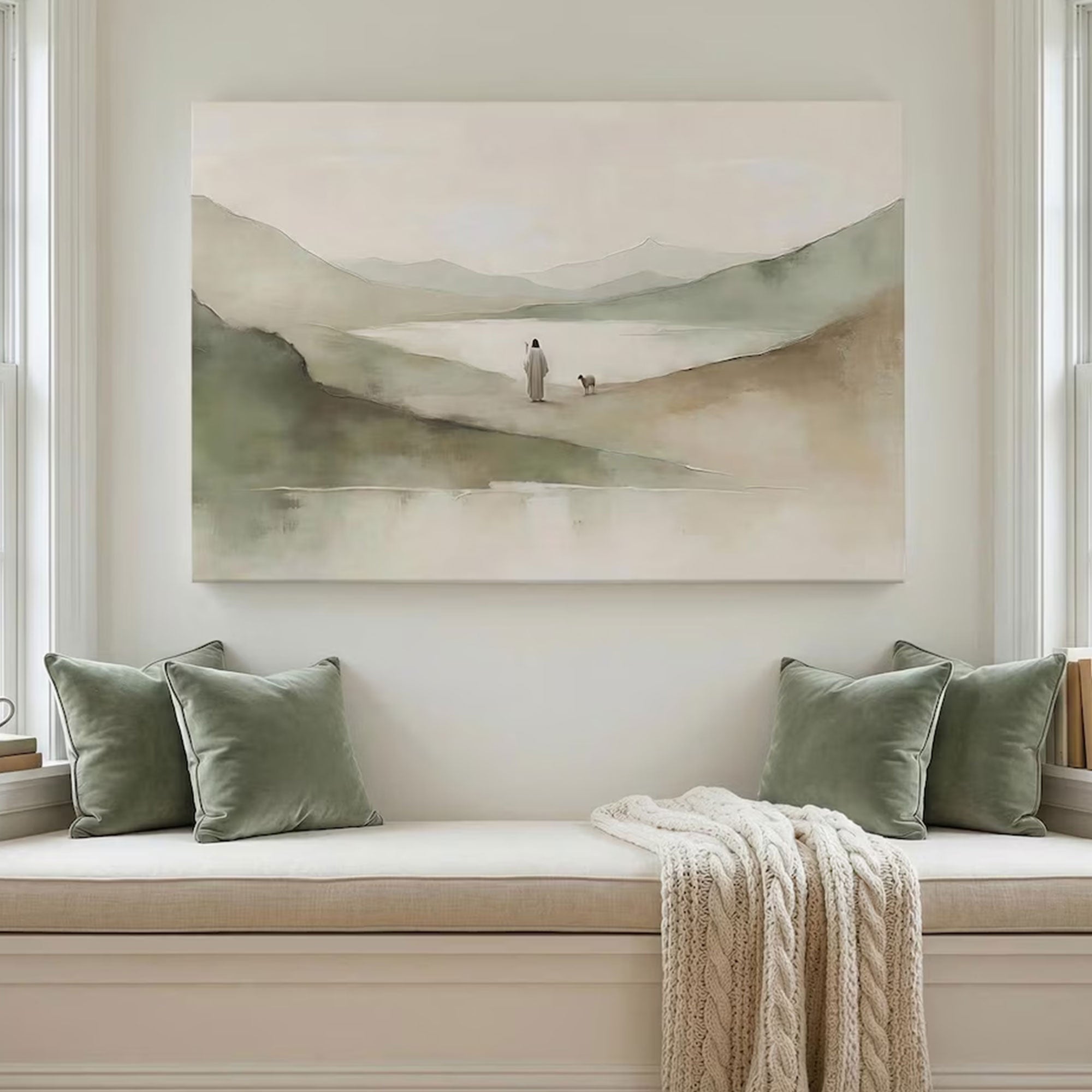 Psalm 23 Canvas Print, Jesus Shepherd Lamb Wall Art, Christian Still Waters Decor, Religious Home Gift