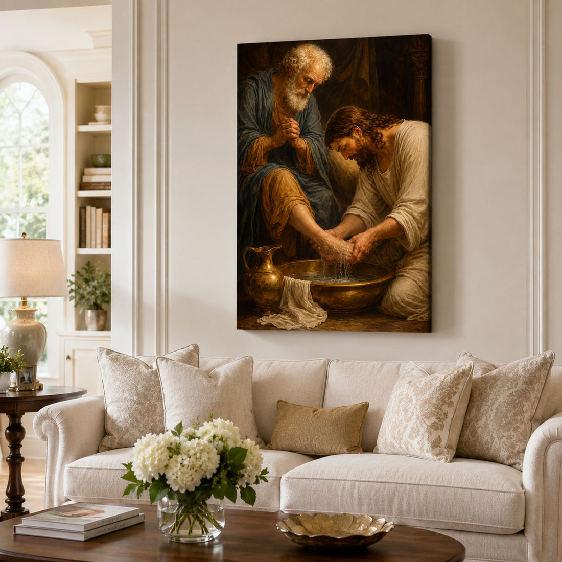 Jesus Washes the Disciples Feet Canvas Print, Christian Bible Story Wall Art Gift