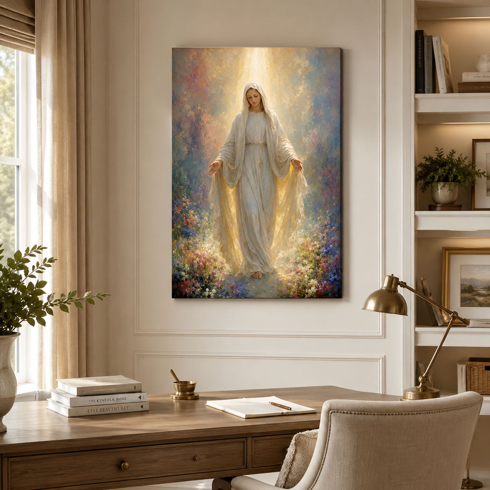 Virgin Mary in Heavenly Light Canvas Print, Catholic Home Decor