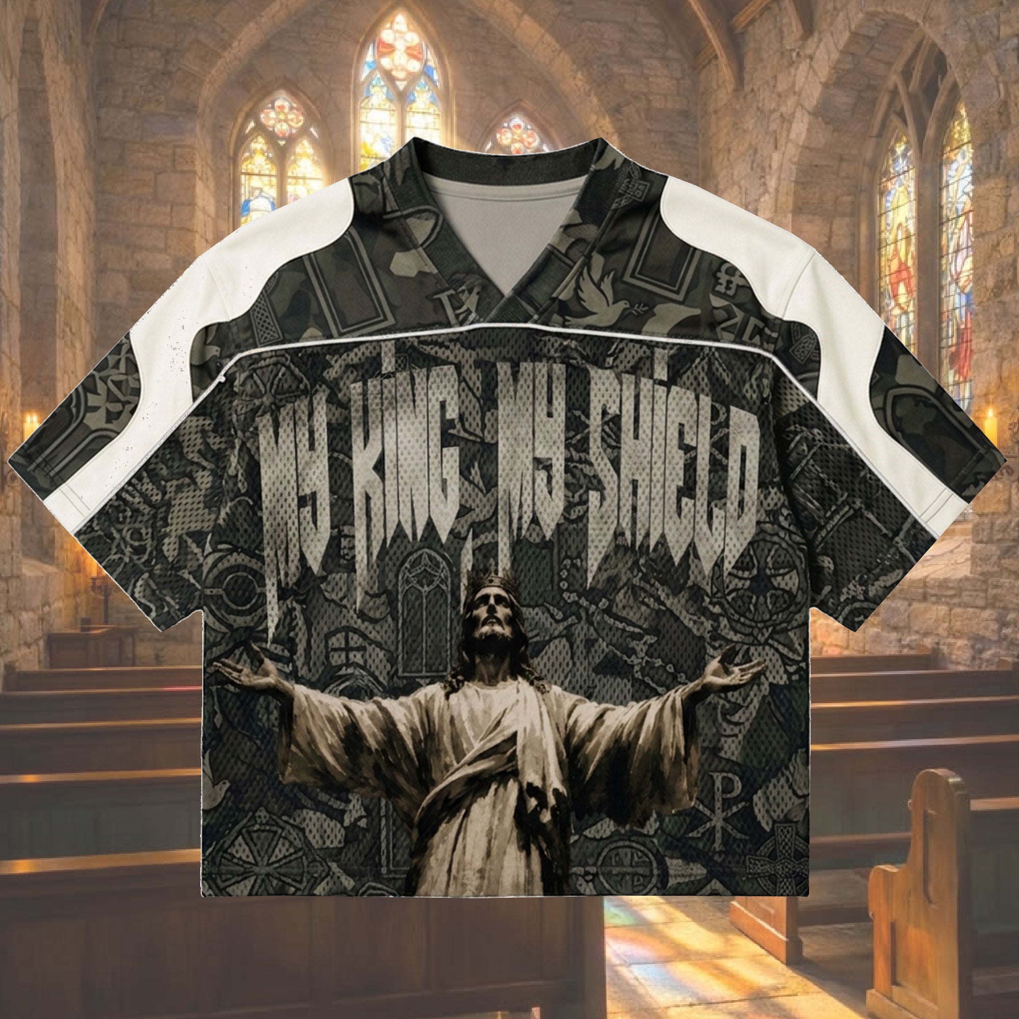 Jesus My King My Shield Mesh Jersey, Christian Faith Apparel