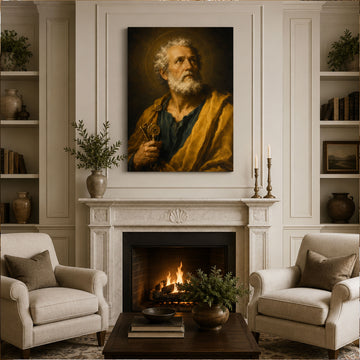 Saint Peter with Keys Canvas Print, Catholic Apostle Wall Art, Faith Home Decor Gift