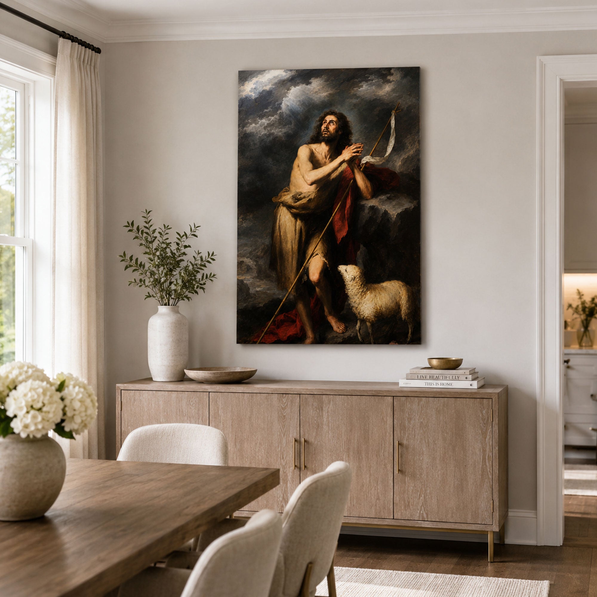 Saint John the Baptist with Lamb Canvas Print, Catholic Wall Decor, Christian Faith Gift