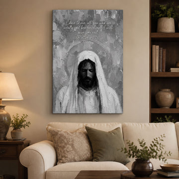 Come To Me Matthew 11:28 Canvas Print, Jesus Christian Wall Art, Faith Home Decor